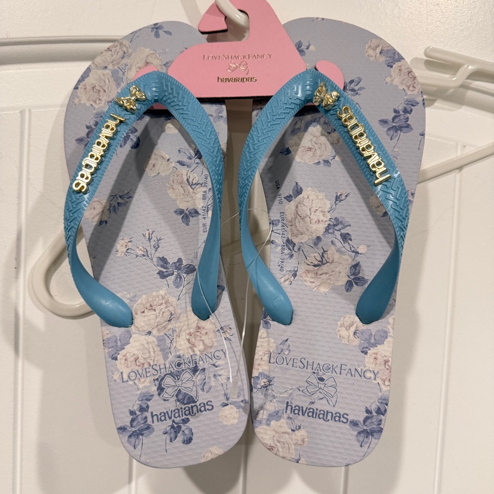 LoveShackFancy X Havaianas Women's Whisper Blue Top Flip Flops size 9/10